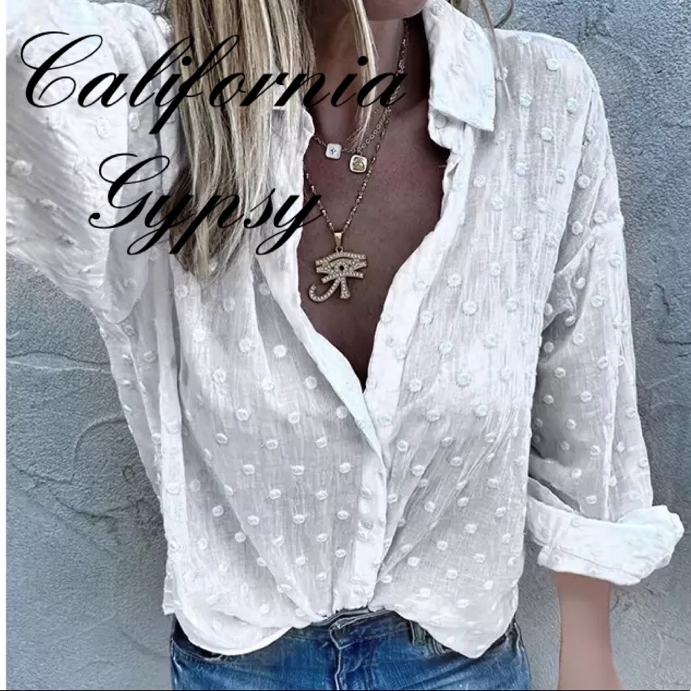 Chenille Polka Dot Boho Chic Blouse - Picture 14 of 16